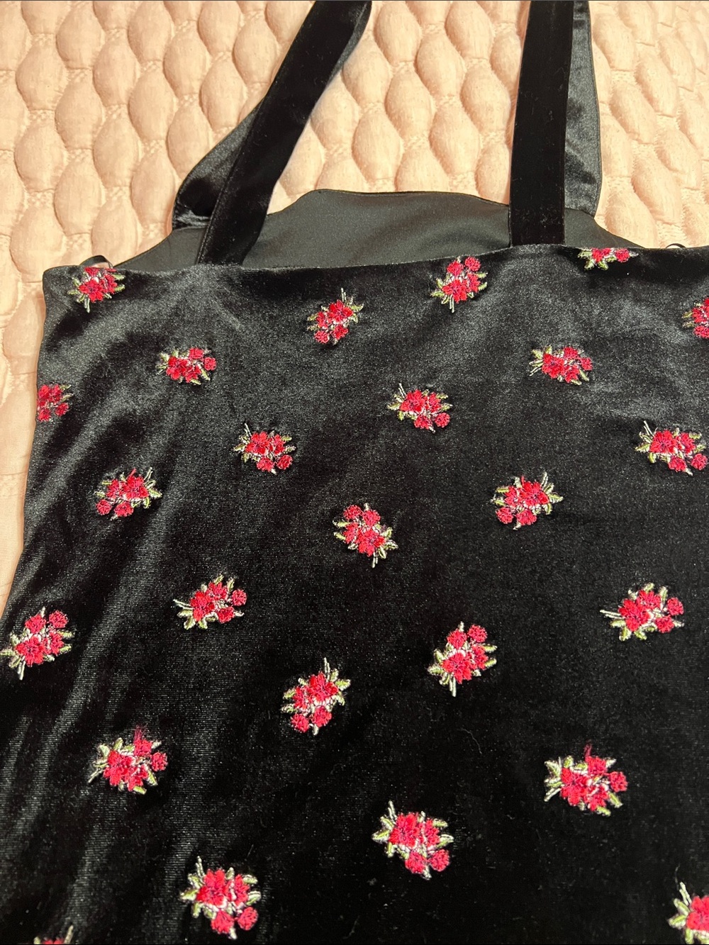 forever21 black velvet embroidered floral roses dress - Picture 9 of 10